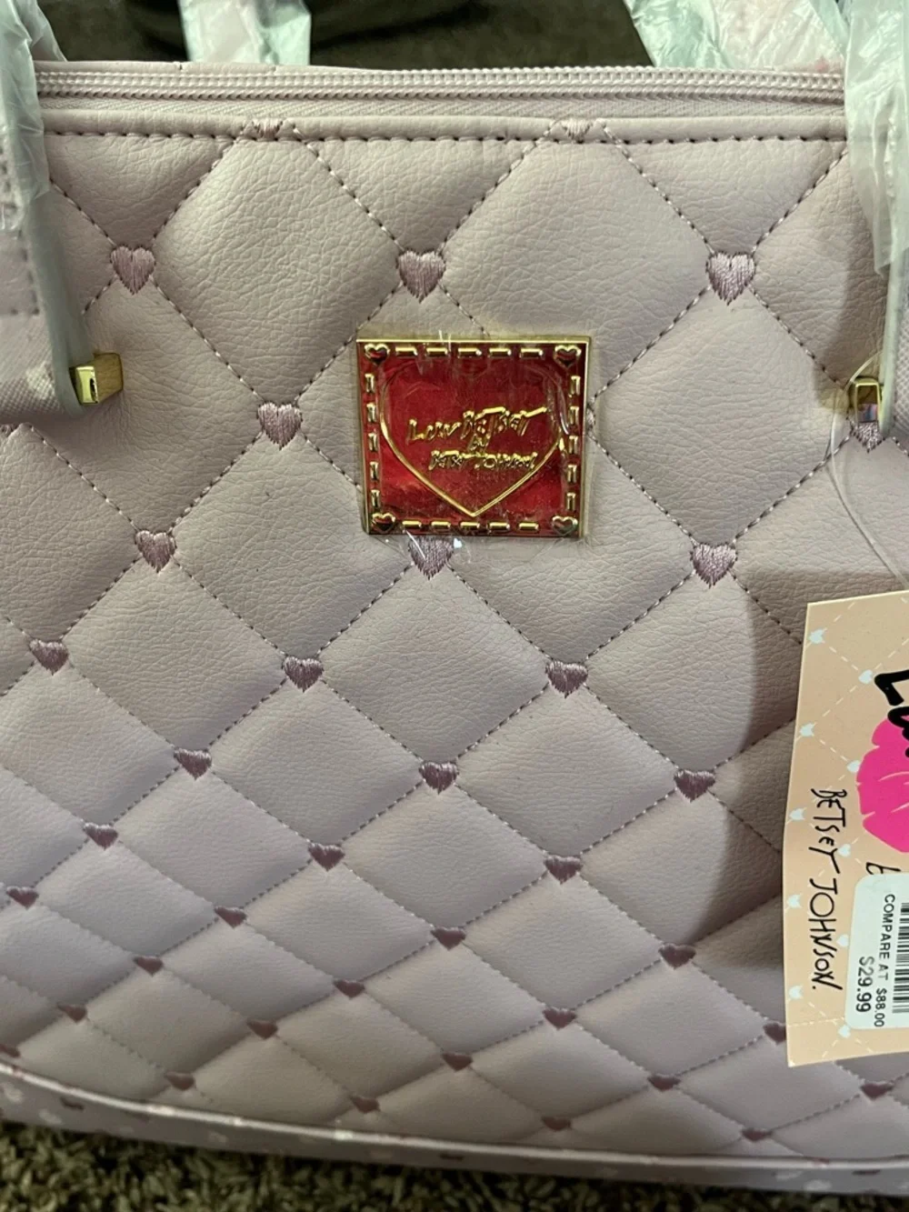 Betsey Johnson Lilac Quilted Heart Shoulder Bag with Gold Plate - Picture 3 of 5